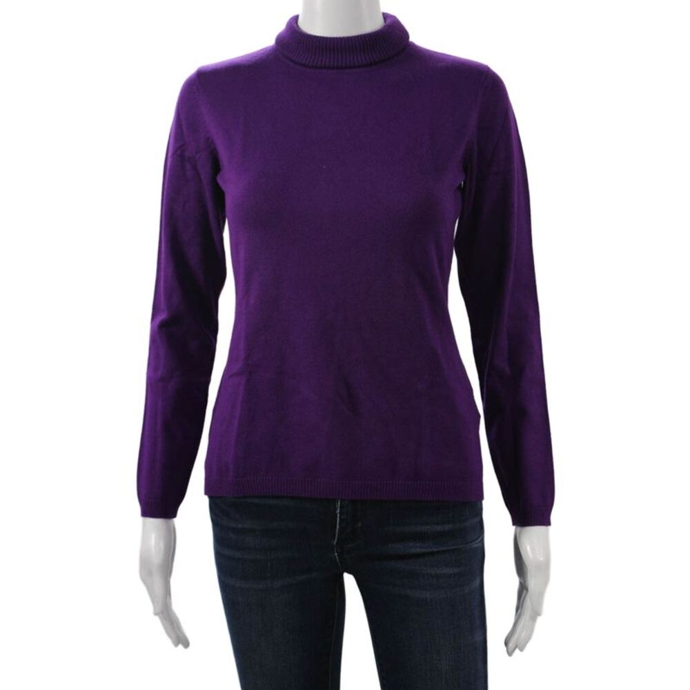 Marina V Unisex Pullover Sweater Purple Mock Neck Long Sleeve Viscose Size S